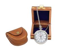 DOLLOND & CO. The Titanic Pocket Watch - Vintage Open Face Silver Pocket Watch with Roman Numeral Dial, Chain, Wooden Gift Box & Leather Pouch, Best Gift for Anniversary, Wedding & Collectors