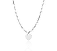 DOLLRINBOY 14K Gold Plated Silver Dainty 3.5mm Flat Figaro Chain Necklace for Men and Women 18/20" (Heart-03), 20inch+2inch, Metal, No Gemstone