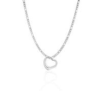 DOLLRINBOY 14K Gold Plated Silver Dainty 3.5mm Flat Figaro Chain Necklace for Men and Women 18/20" (Heart-01), 20inch+2inch, Metal, No Gemstone