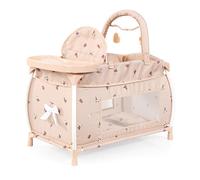Doll's bed with integrated high chair, dining tray, mobile