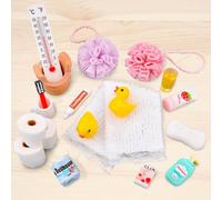 Dolls House Accessories, 19Pcs Miniature Dollhouse Bath Set for Barbie Accessories, Christmas Stocking Fillers Gifts for Boys and Girls, Mini Toothpaste, Shampoo, Towel & Wash Basin