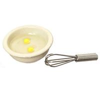 Dolls House Bowl of Cracked Eggs & Whisk Miniature 1:12 Kitchen Accessory