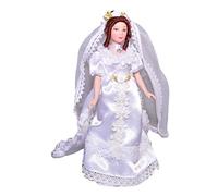 Dolls House Brunette Bride with Veil Porcelain Wedding Figure 1:12 Lady Woman