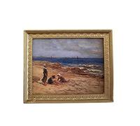 Dolls House Children on the Beach Picture in Gold Frame Miniature Accessory 1:12