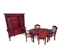 Dolls House Dining Room Furniture Set Victorian Style Mahogany & Chintz Suite
