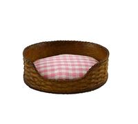 Dolls House Dog Cat Bed Basket Pink Check Cushion Miniature Pet Accessory