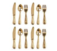 Dolls House Gold Cutlery Set 4 Place Settings Dining Room Tableware Miniature