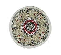 Dolls House Green Beige Circular Rug Miniature Round Turkish Woven Carpet Medium