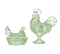 Dolls House Green Rooster and Nesting Hen Chrysnbon Ornaments