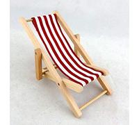Dolls House Miniature 1:12 Garden Beach Furniture Red Stripe Folding Deck Chair