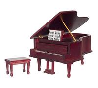 Dolls House Miniature 1:12 Music Room Furniture Mahogany Grand Piano & Bench