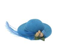 Dolls House Miniature 1:12th Scale Blue Hat With Feather, Bedroom Accessory