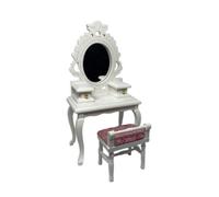 Dolls House Miniature 1:12th Scale White Dressing Table With Matching Stool, Bedroom Furniture.
