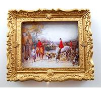 Dolls House Miniature Accessory 1:12 Gold Framed Hunting Scene Picture Painting