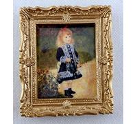 Dolls House Miniature Accessory Little Girl in Blue Picture Painting Gold Frame