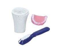 Dolls House Miniature Bathroom Bedroom Accessory False Teeth Mug Toothbrush Set