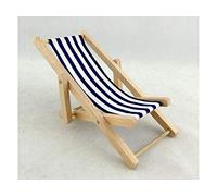 Dolls House Miniature Garden Beach Furniture Navy Blue Stripe Folding Deck Chair