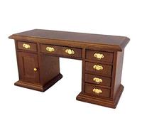 Dolls House Miniature Office Study Furniture Walnut Double Pedestal Library Desk
