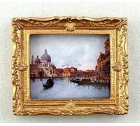 Dolls House Miniature Venice Canal Scene Picture Painting Gold Frame