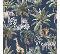 Dolls House Navy Jungle Animal Tropical Pattern Miniature Print Wallpaper 1:12