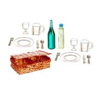 Dolls House Picnic Basket Set 2-Person Hamper Cutlery Plates Outdoor Accessory