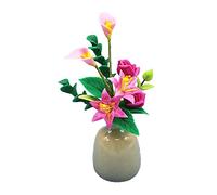 Dolls House Pink Roses Lilies in Vase Flower Display Miniature Decor Accessory