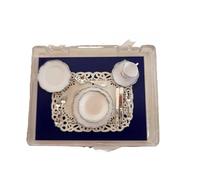 Dolls House Place Setting Chrysnbon Tableware Set Silver Trim Miniature 1:12