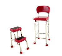 Dolls House Red Chrome Tall Chair Step Stool Miniature Kitchen Shop Furniture