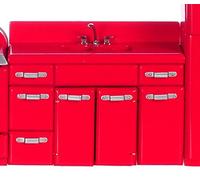 Dolls House Retro 1950's Red Double Sink Miniature 1:12 Kitchen Furniture
