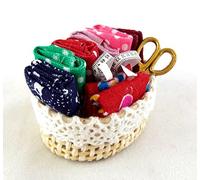 Dolls House Sewing Room Wicker Basket of Mixed Fabric & Accessories