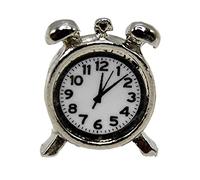 Dolls House Silver Alarm Clock Miniature Retro Bedroom Accessory 1:12 Scale
