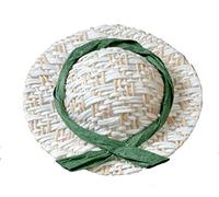 Dolls House Straw Hat Green Trim Miniature Garden Bedroom Hall Accessory