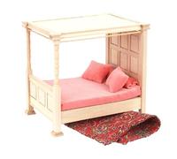 Dolls House Tudor Bare Wood Tester Bed 4 Poster with Bedding Bedroom Furniture