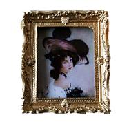 Dolls House Victorian Lady in Hat Painting Gold Frame Miniature Accessory