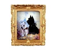 Dolls House West Highland Terriers Painting in Gold Frame Miniature Accessory
