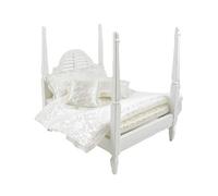 Dolls House White 4 Poster Double Bed & Bedding Miniature Bedroom Furniture