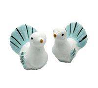 Dolls House White & Blue Turtle Doves Pair Miniature Pet Bird Garden Accessory