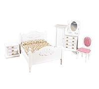 Dolls House White Double Bedroom Furniture Set with Combination Wardrobe 1:12