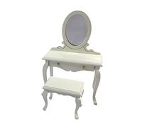 Dolls House White Vanity Dressing Table & Stool Miniature Bedroom Furniture