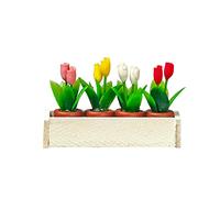 Dolls House White Window Box with 4 Pots of Tulips Miniature Garden Accessory