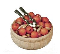 Dolls House Wooden Bowl of Nuts & Nutcracker Christmas Dining Room Accessory