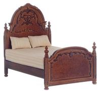 Dolls House York Bed Walnut Victorian Bedroom Furniture Platinum Miniature 1:12