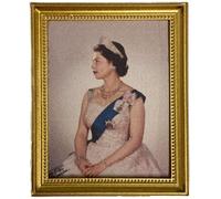 Dolls House Young Queen Elizabeth II in Royal Sash Portrait Picture Gold Frame