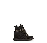 Dolls Kill Ambient Wedge Sneakers with Studs by Darker WAVS - Women’s Suede Platform Sneakers with Hook-and-Loop Straps, Black, 9 UK