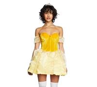 Dolls Kill Classic Princess Costume Set by Trickz N' Treatz - Velvet Bodice Dress with Satin Skirt and Tiara, Yellow, Large
