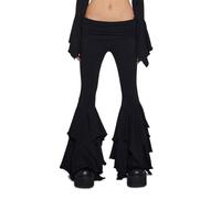 Dolls Kill F is for Fairies Flare Pants by Current Mood - Foldover Waist with Wide Leg and Handkerchief Design, Black, XXS