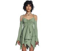 Dolls Kill F is for Fairies Handkerchief Dress by Current Mood - Off-Shoulder, Custom Fit Dress for Fairycore Fashion, Green, XL
