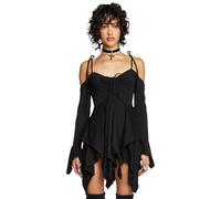 Dolls Kill F is for Fairies Handkerchief Dress by Current Mood - Off-Shoulder, Custom Fit Dress for Fairycore Fashion, Black, M