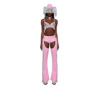 Dolls Kill Giddy Up Rhinestone Cowgirl Costume by Trickz N’ Treatz - Women’s Sequin Bra Top with Fringe Chaps & Hat, Pink, X-Large