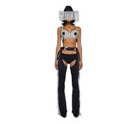 Dolls Kill Giddy Up Rhinestone Cowgirl Costume by Trickz N’ Treatz - Women’s Sequin Bra Top with Fringe Chaps & Hat, Black, XX-Large